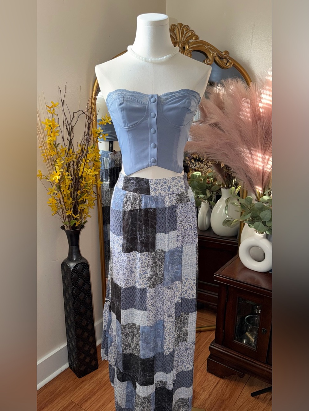 ARIZONA Blue Patchwork Maxi Skirt - Women's Casual Boho Style maxi skirt NWT